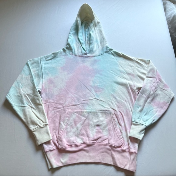 DANNIJO pastel rainbow tie dye kangaroo pocket long sleeve hoodie